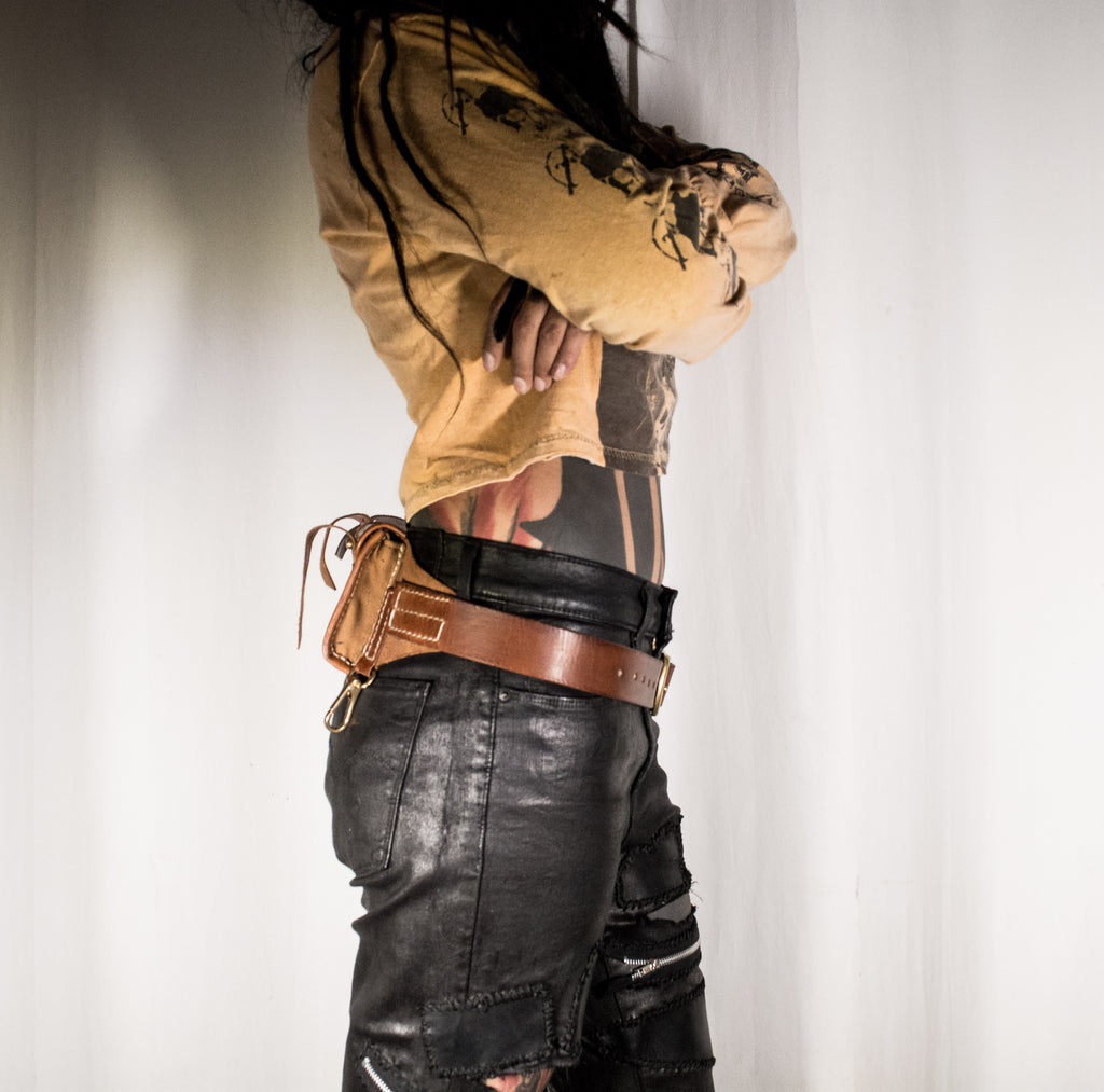 Three-row black stud belt