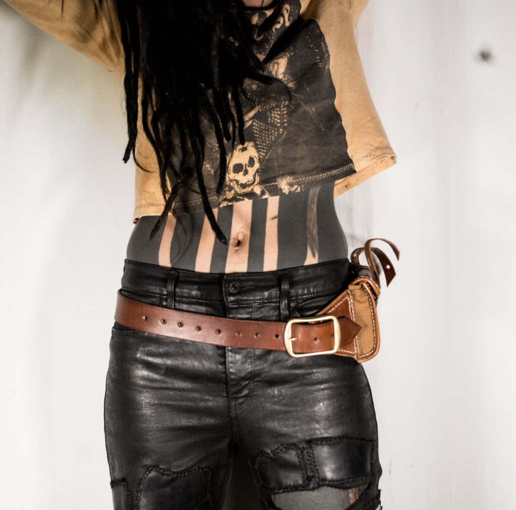 Three-row black stud belt