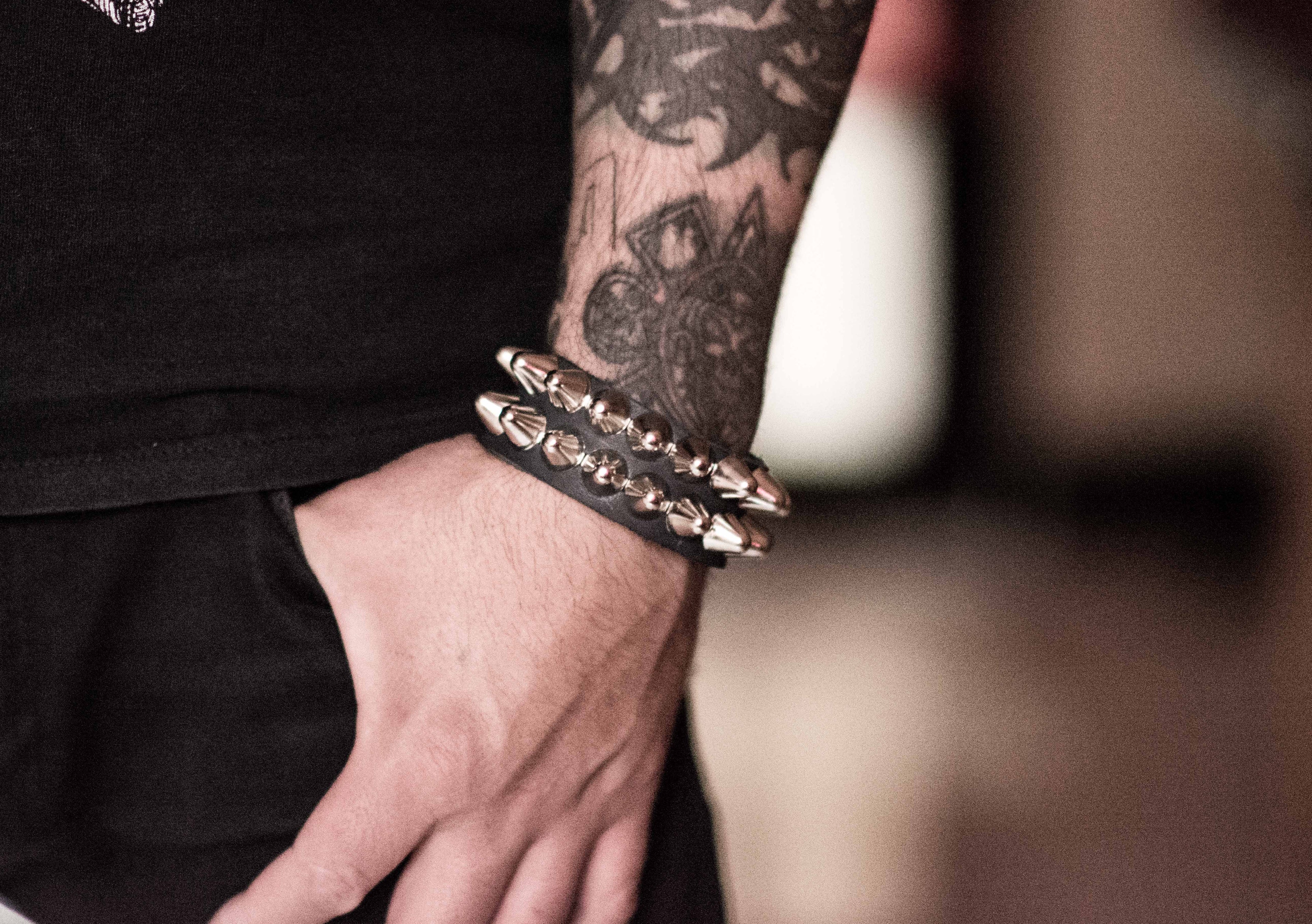 Bracelet with two rows of silver studs