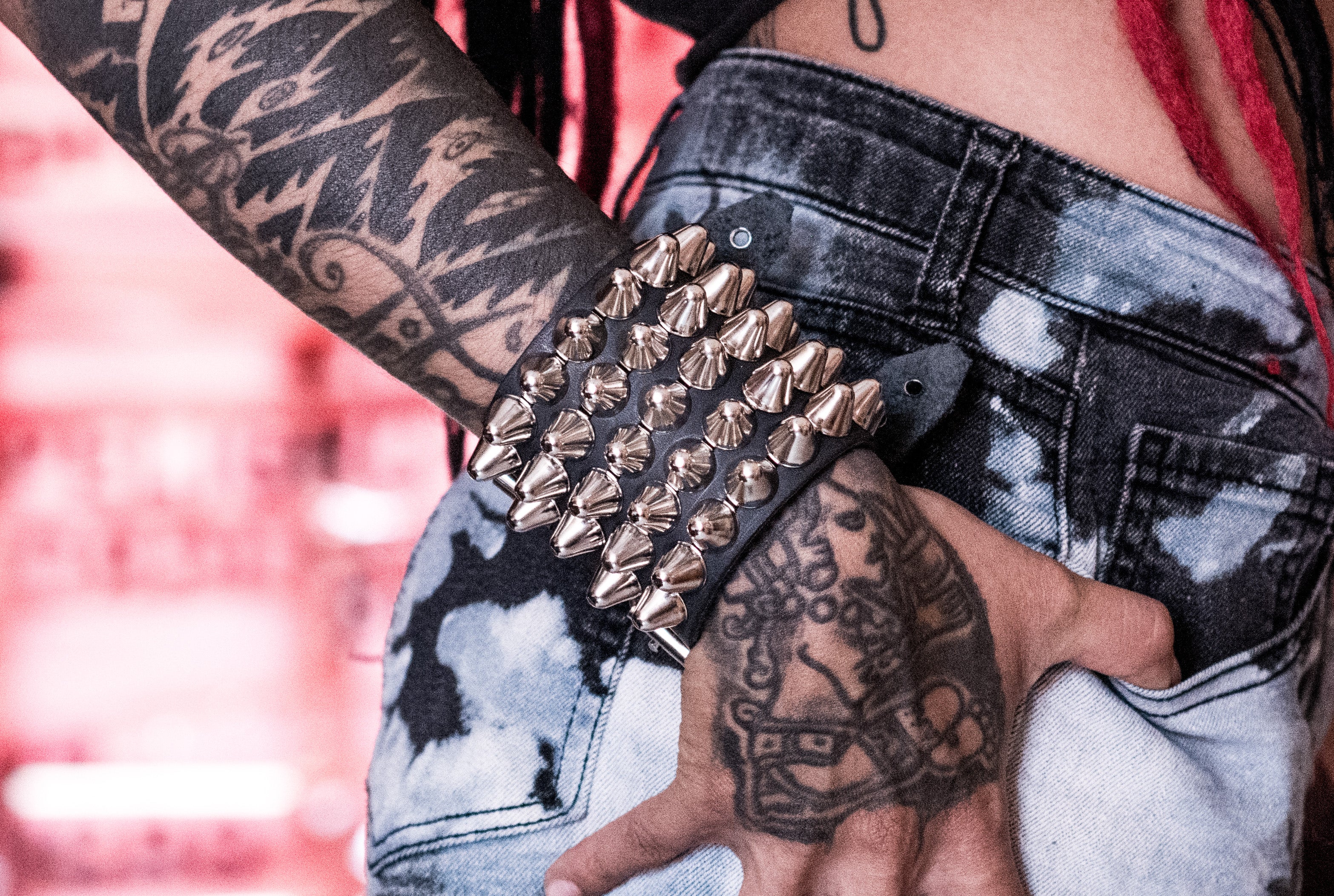 Bracelet with five rows of silver studs