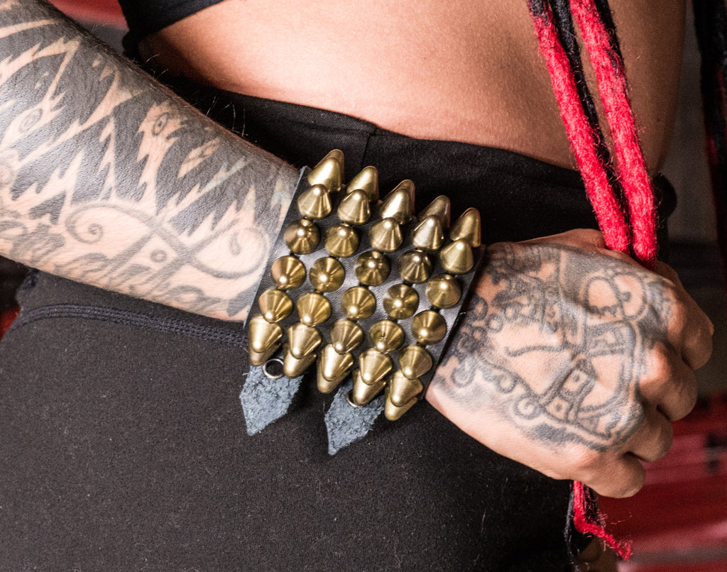 Five-row brass stud bracelet