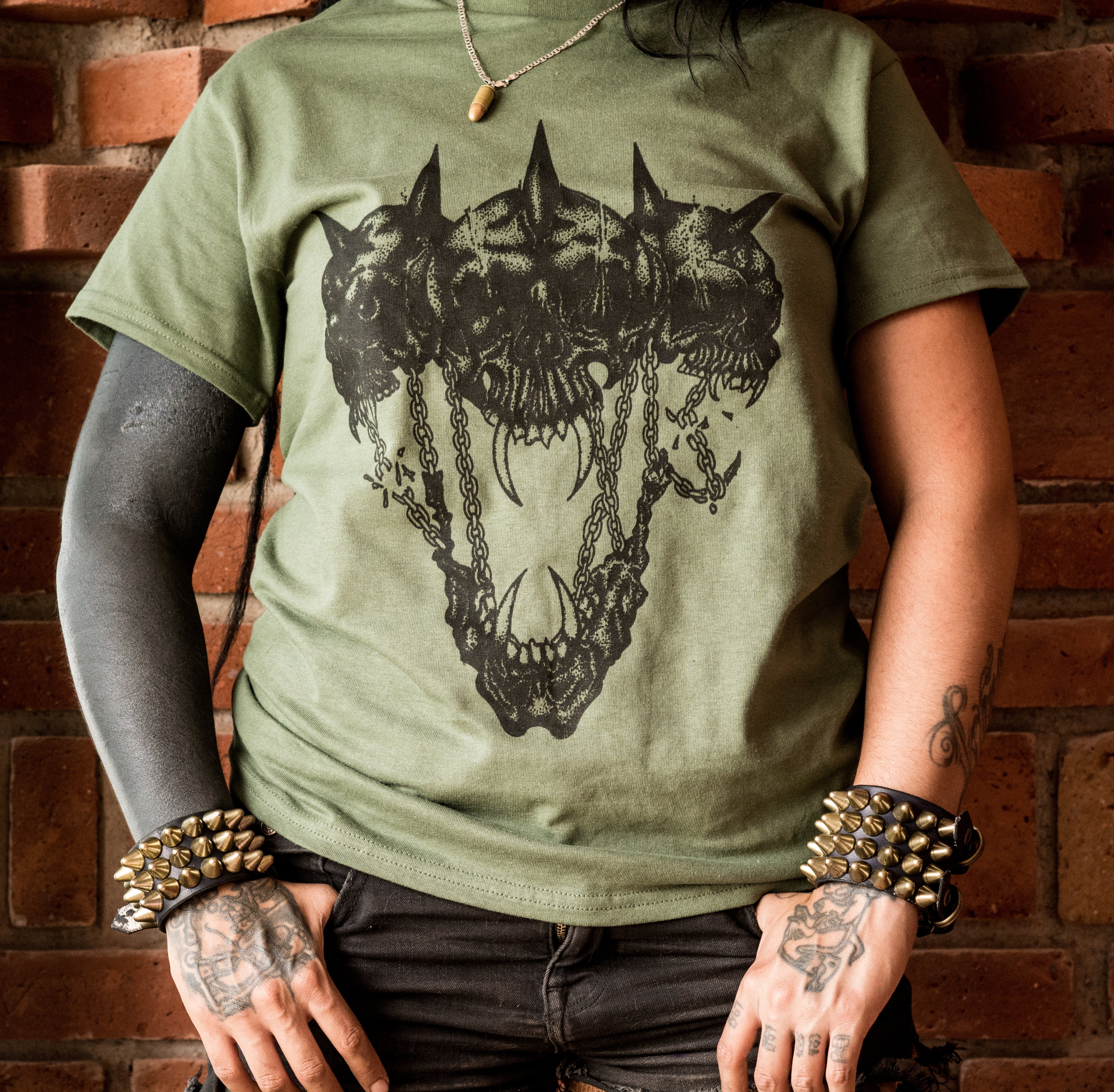 Brass three-row stud bracelet