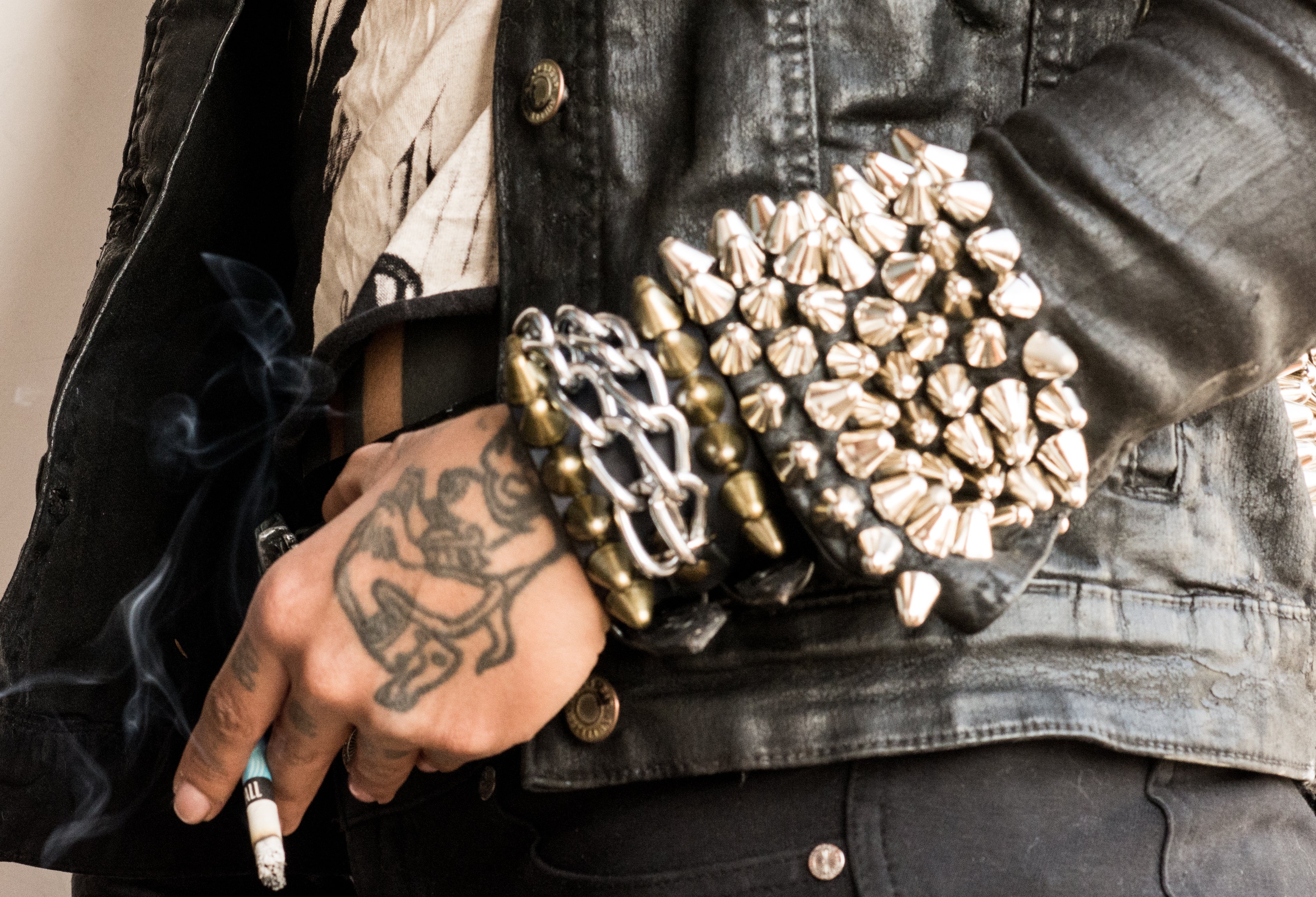 Brass stud bracelet with chain