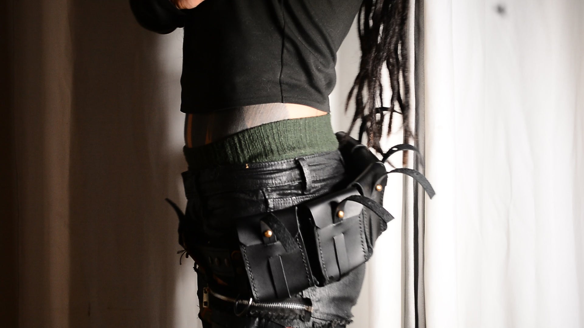 Three-row black stud belt